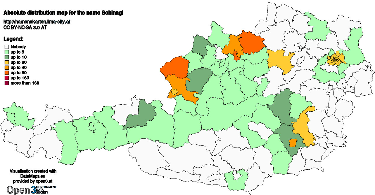 Absolute Distribution maps for surname Schinagl