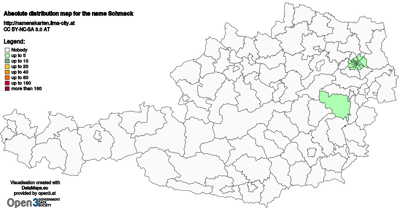 Absolute Distribution maps for surname Schmack