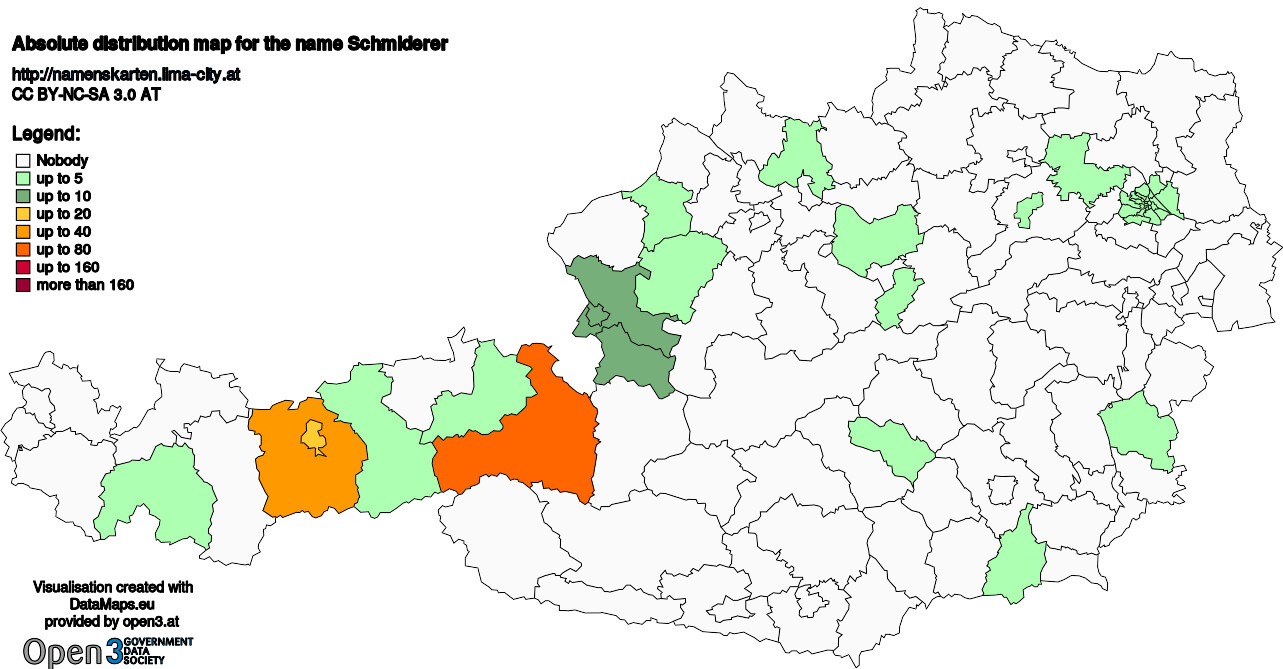 Absolute Distribution maps for surname Schmiderer