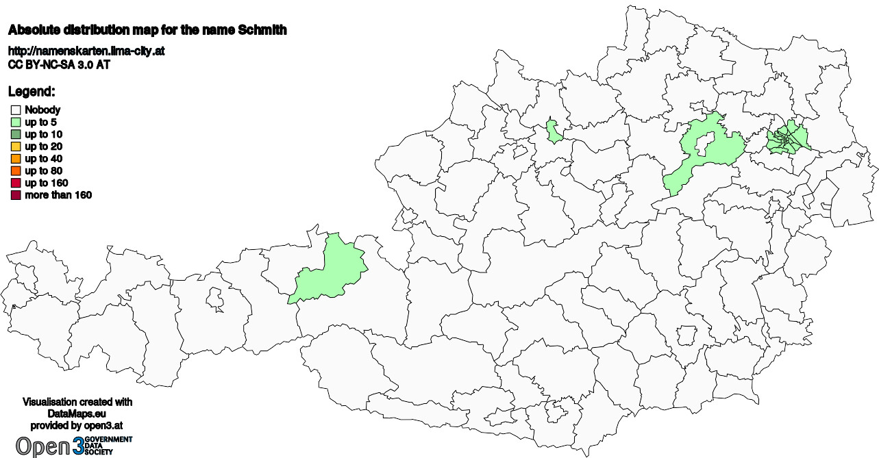 Absolute Distribution maps for surname Schmith