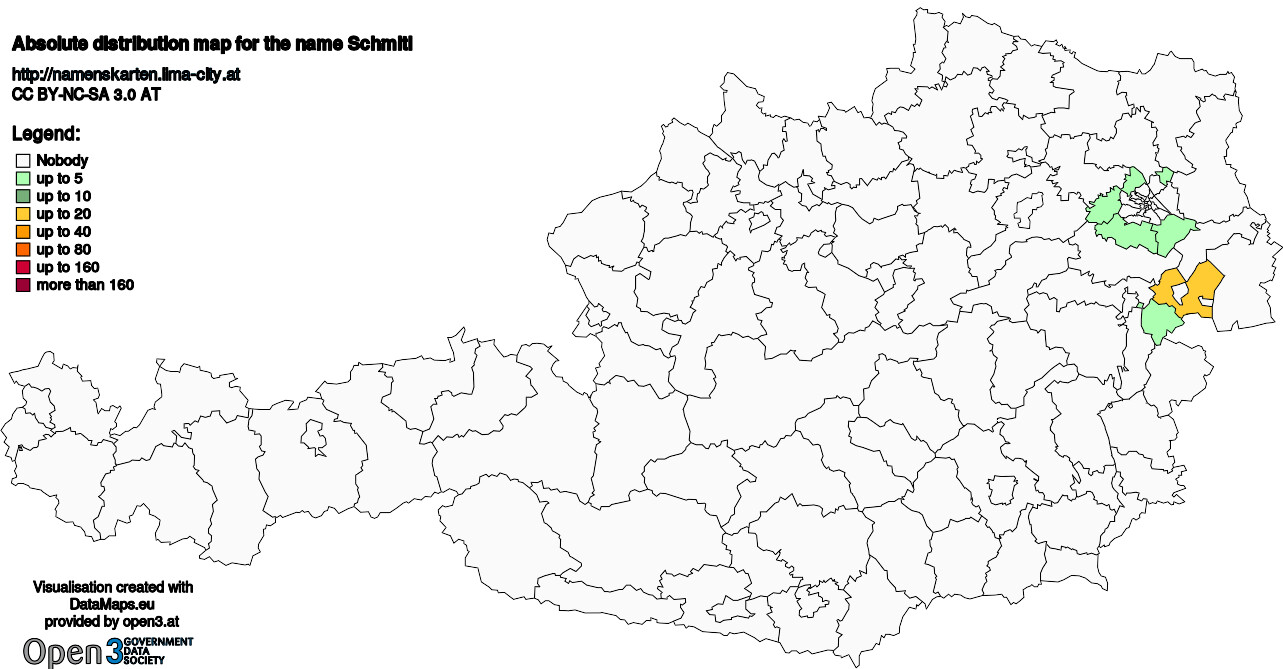 Absolute Distribution maps for surname Schmitl
