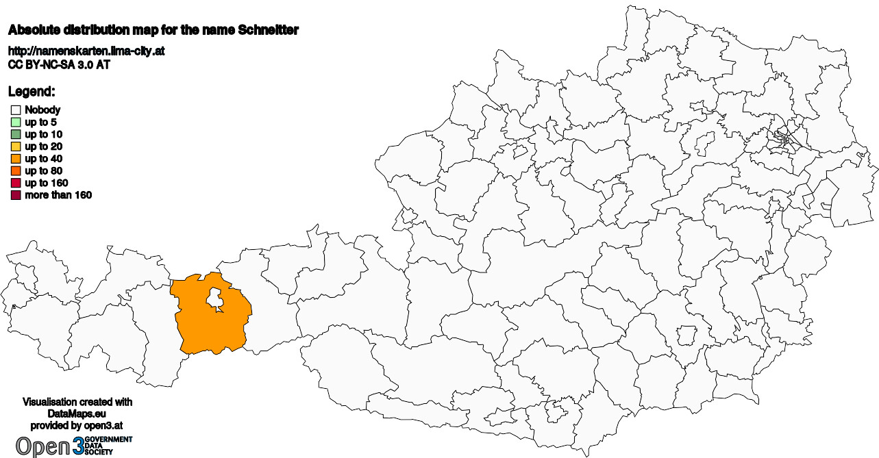 Absolute Distribution maps for surname Schneitter