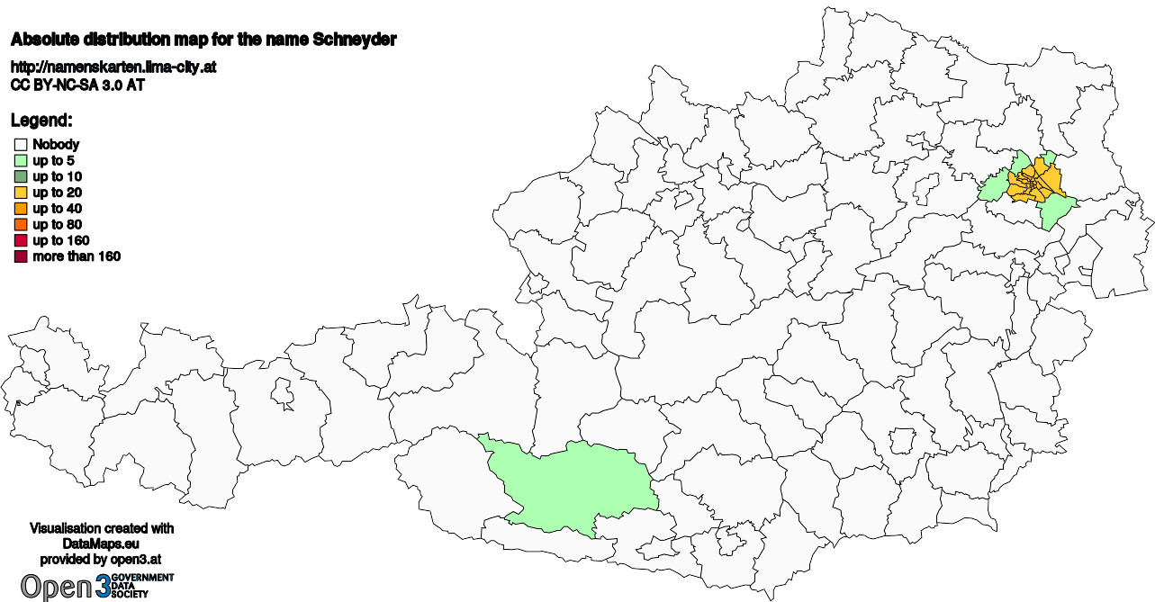 Absolute Distribution maps for surname Schneyder