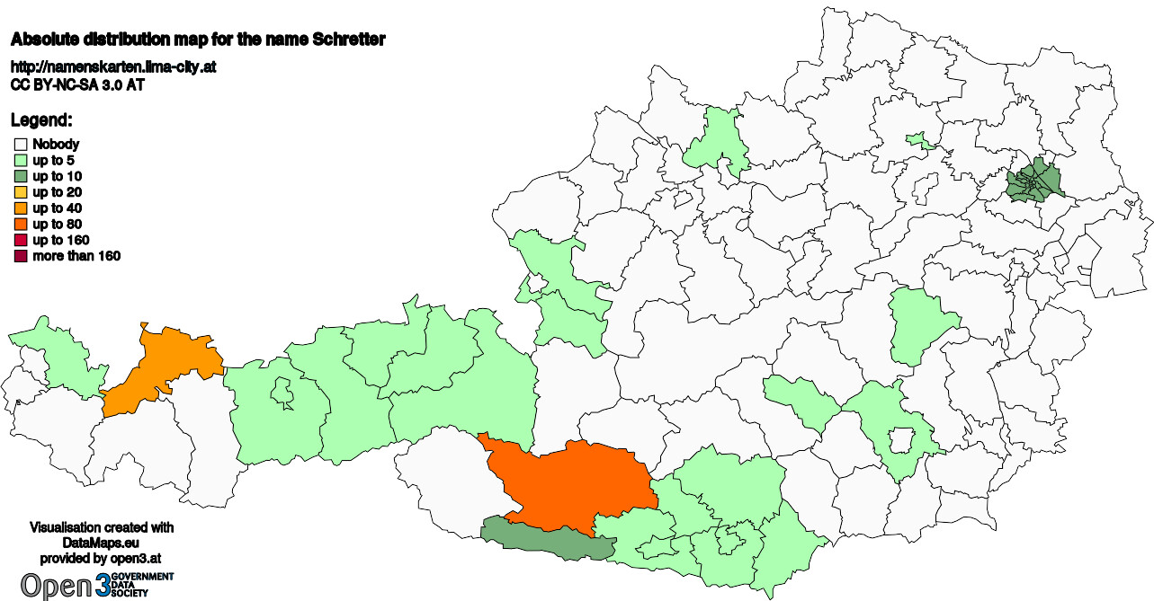 Absolute Distribution maps for surname Schretter