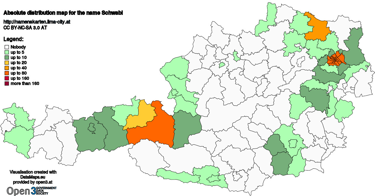 Absolute Distribution maps for surname Schwabl