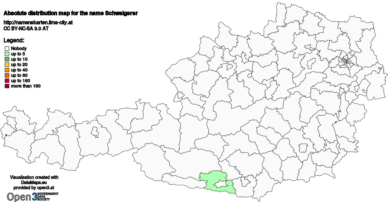 Absolute Distribution maps for surname Schwaigerer