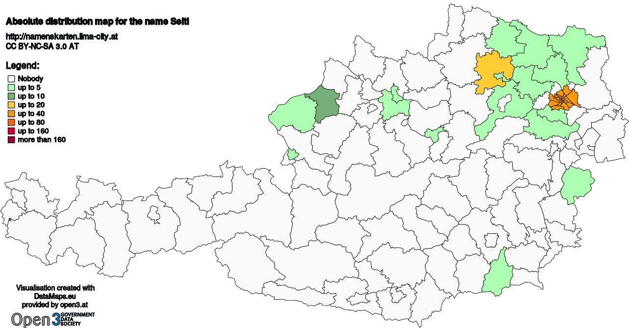 Absolute Distribution maps for surname Seitl