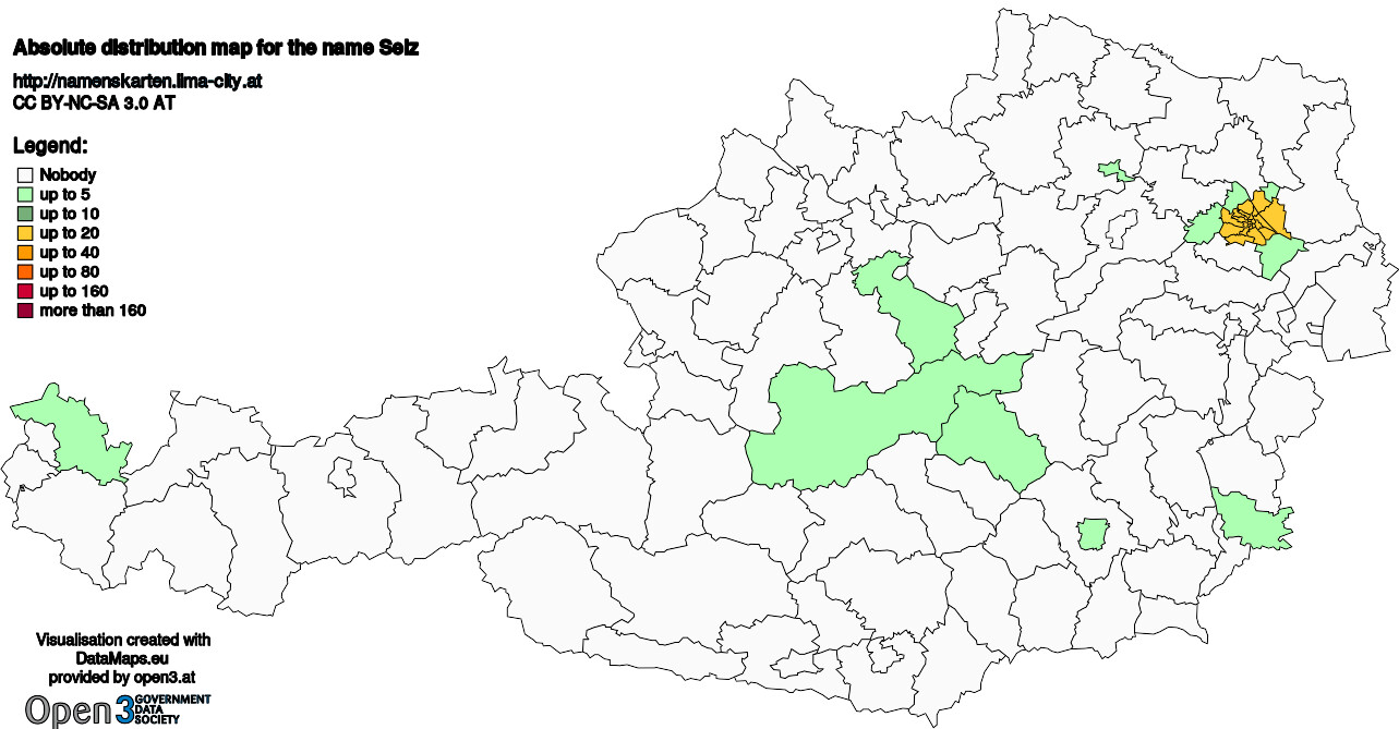 Absolute Distribution maps for surname Seiz