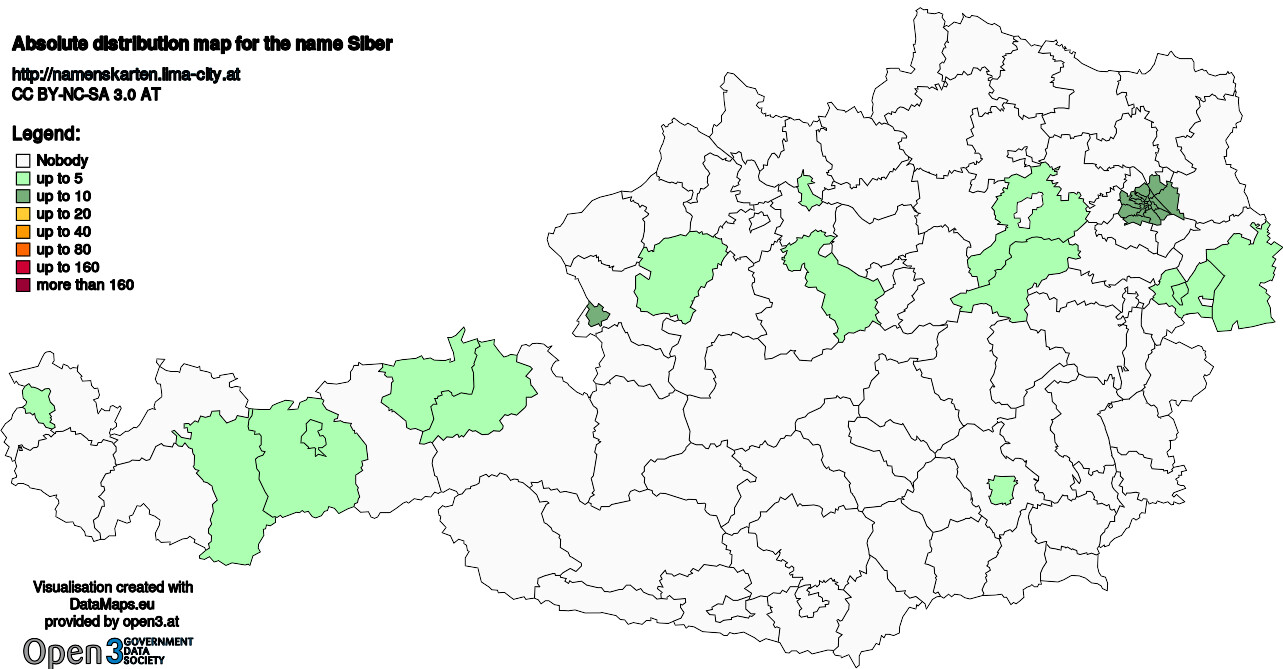 Absolute Distribution maps for surname Siber