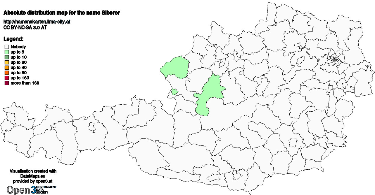 Absolute Distribution maps for surname Siberer