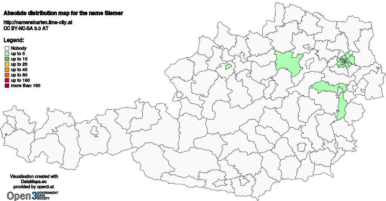 Absolute Distribution maps for surname Siemer