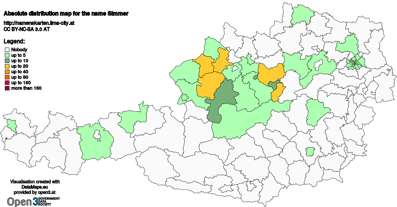 Absolute Distribution maps for surname Simmer