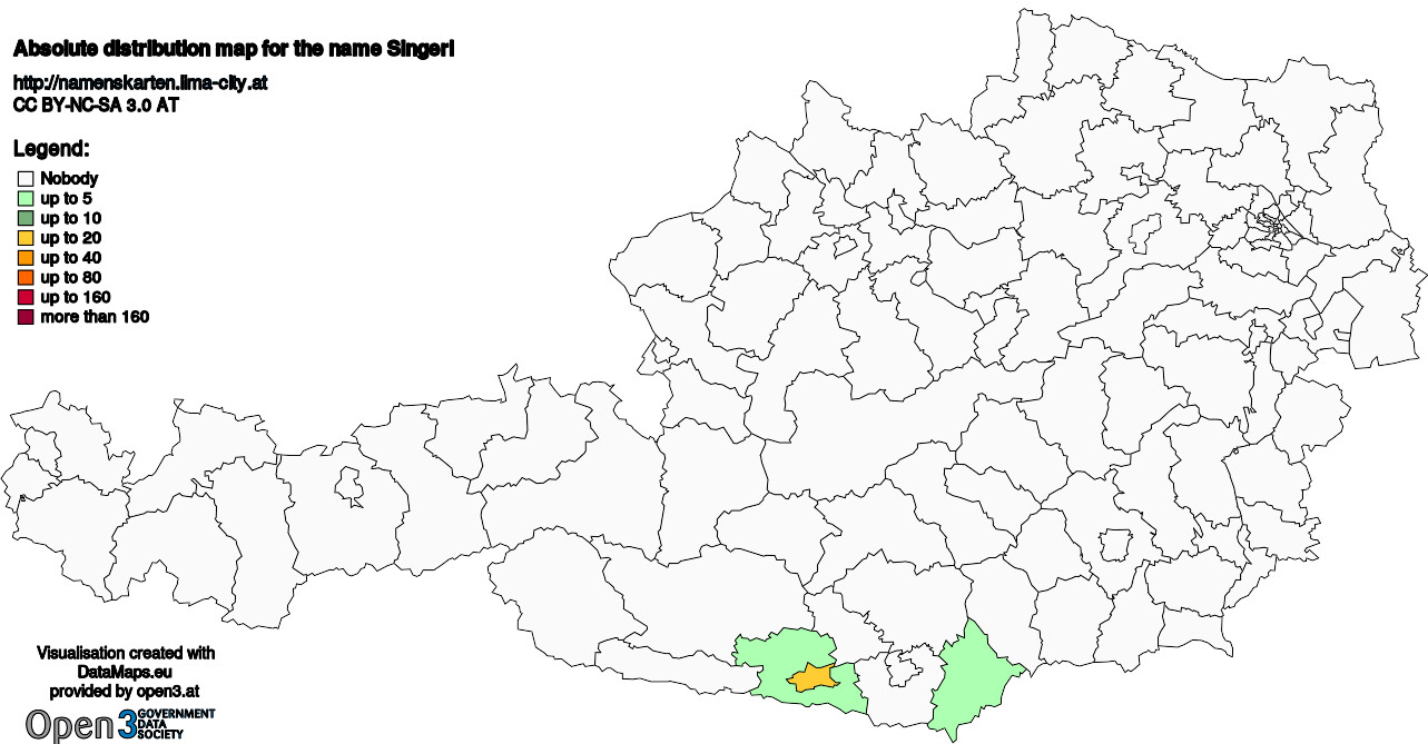 Absolute Distribution maps for surname Singerl
