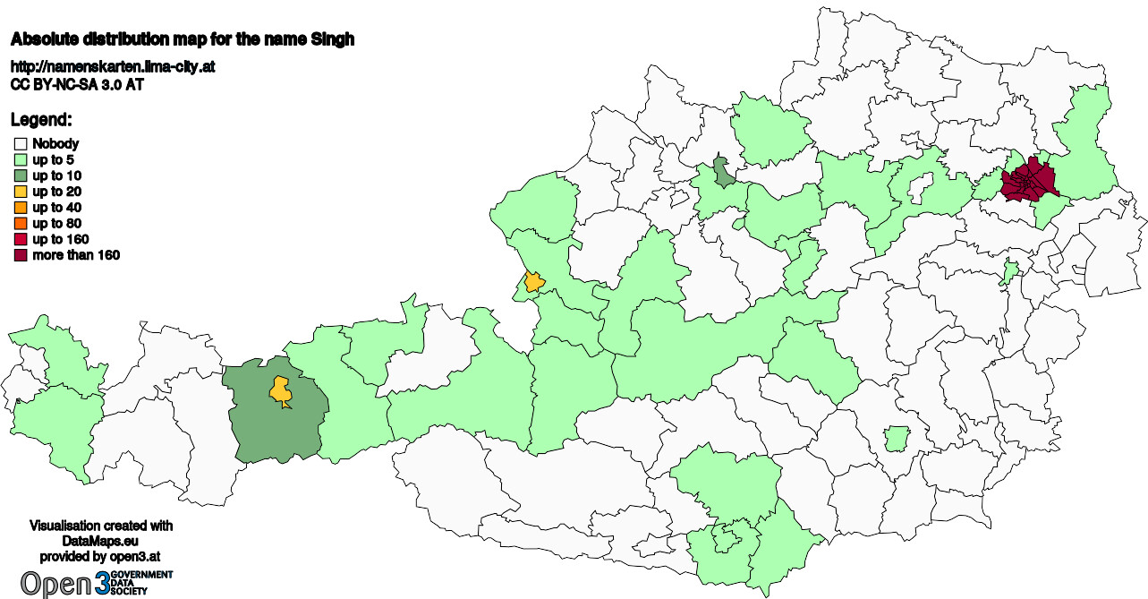 Absolute Distribution maps for surname Singh