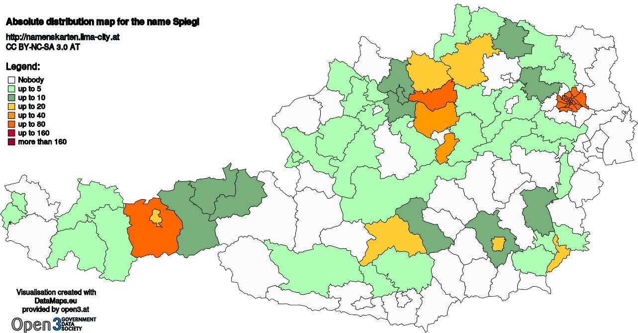 Absolute Distribution maps for surname Spiegl