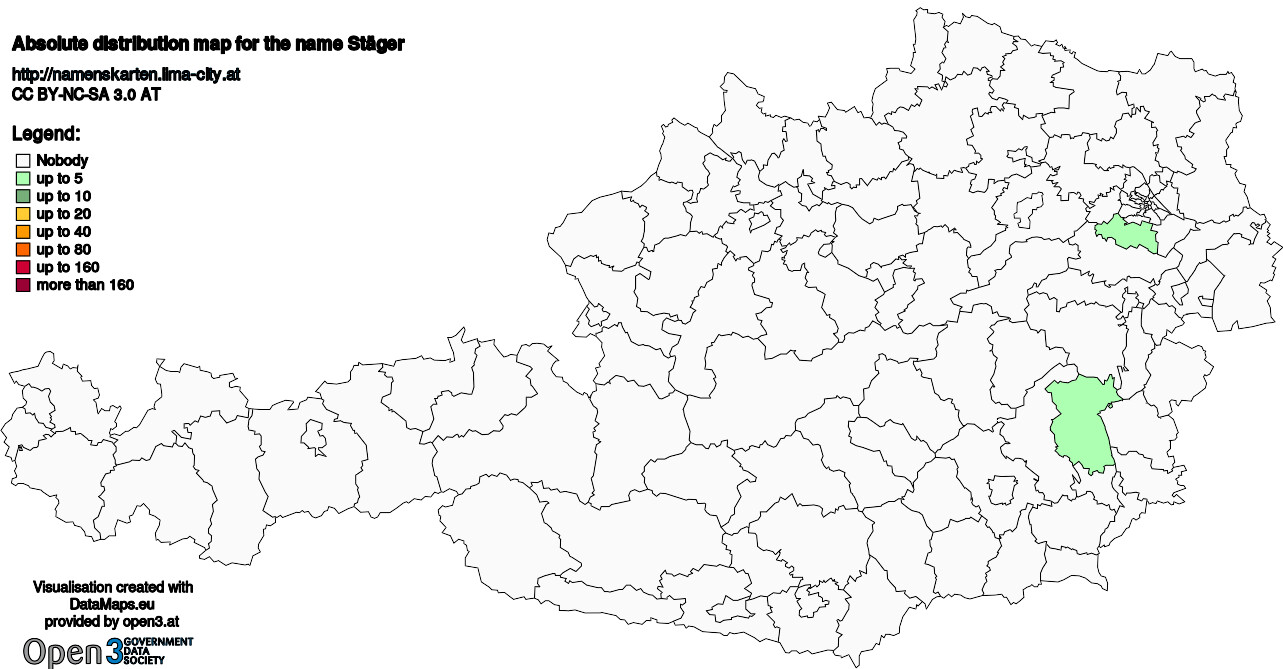 Absolute Distribution maps for surname Stäger