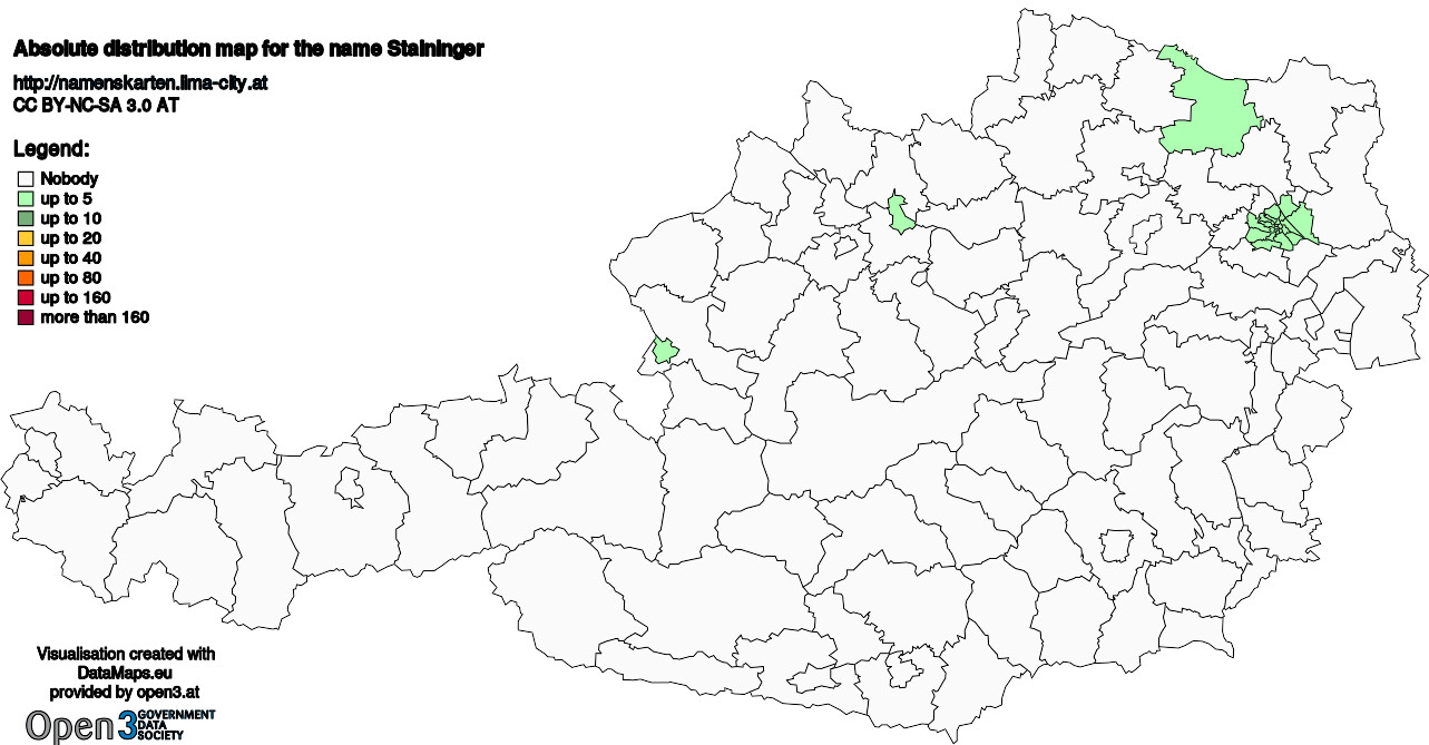 Absolute Distribution maps for surname Staininger