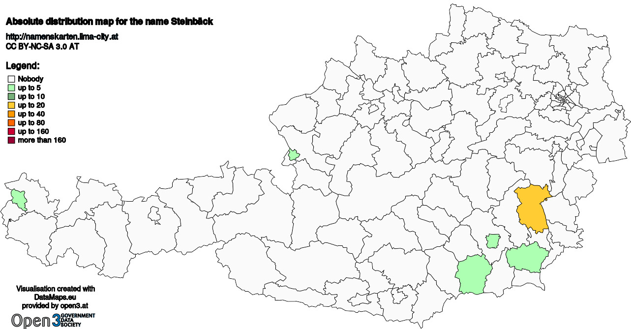 Absolute Distribution maps for surname Steinbäck
