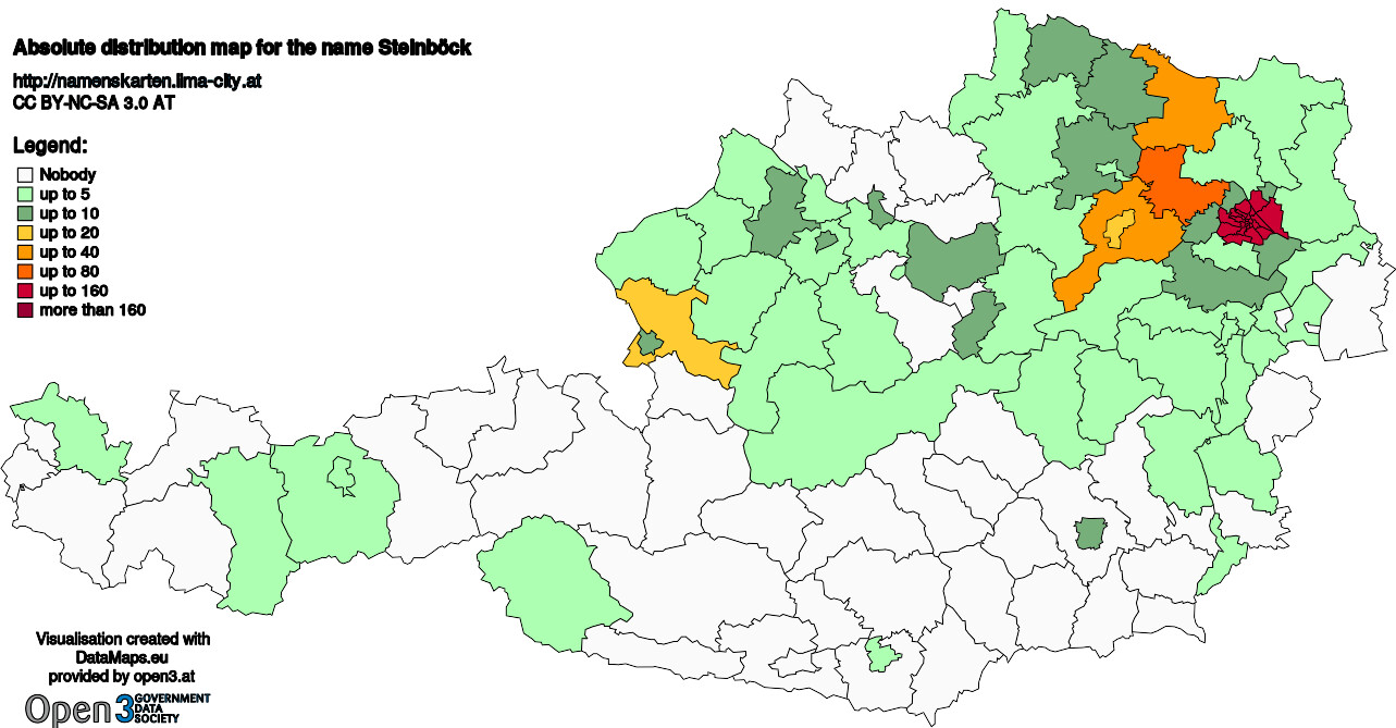 Absolute Distribution maps for surname Steinböck