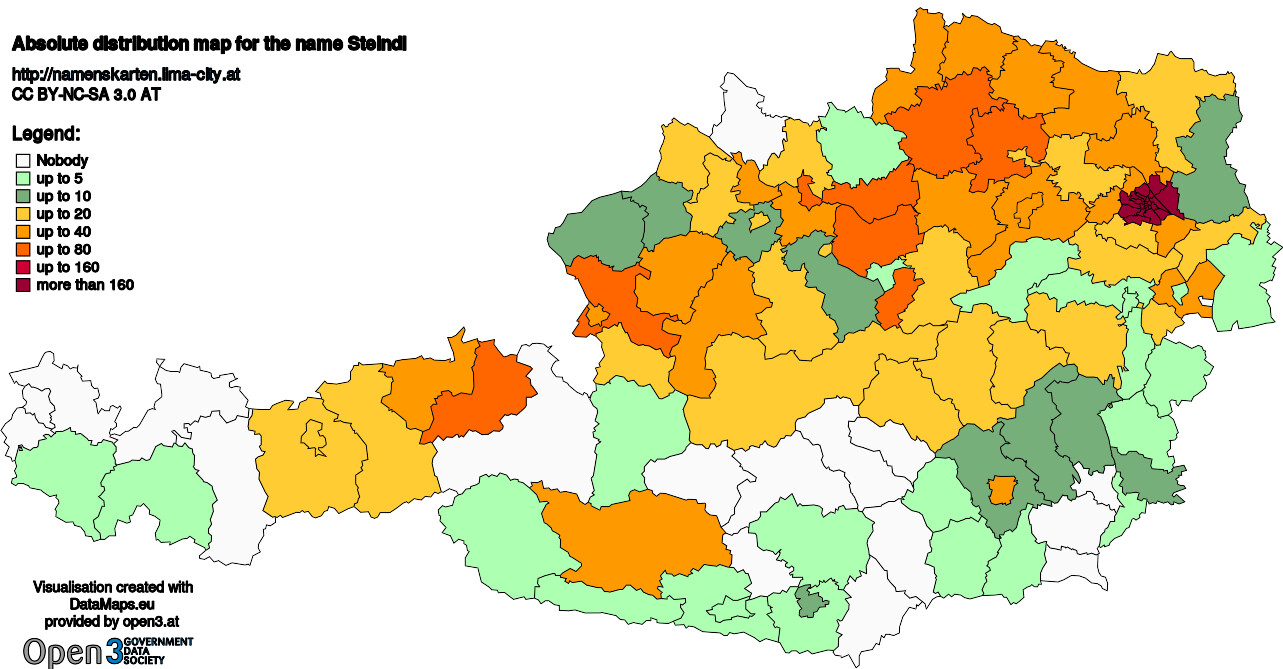 Absolute Distribution maps for surname Steindl