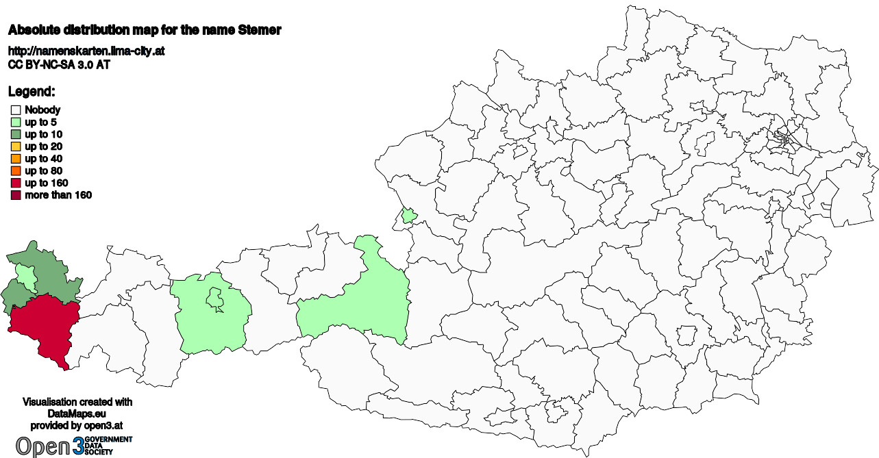 Absolute Distribution maps for surname Stemer