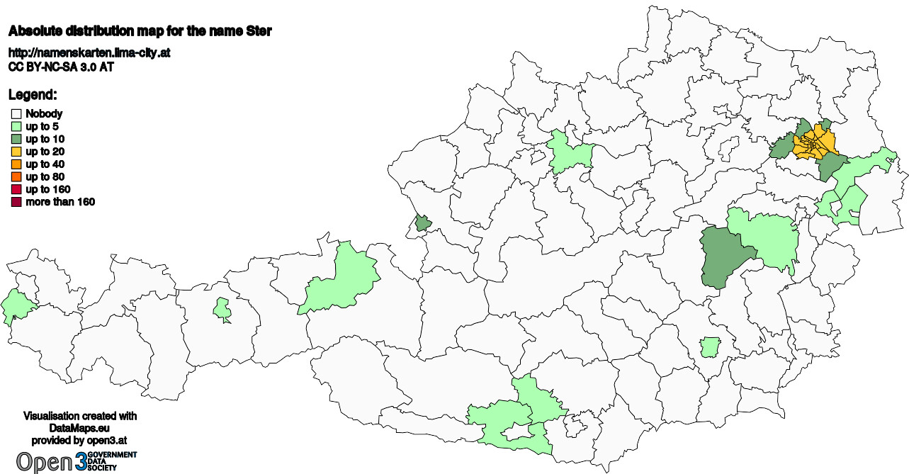 Absolute Distribution maps for surname Ster