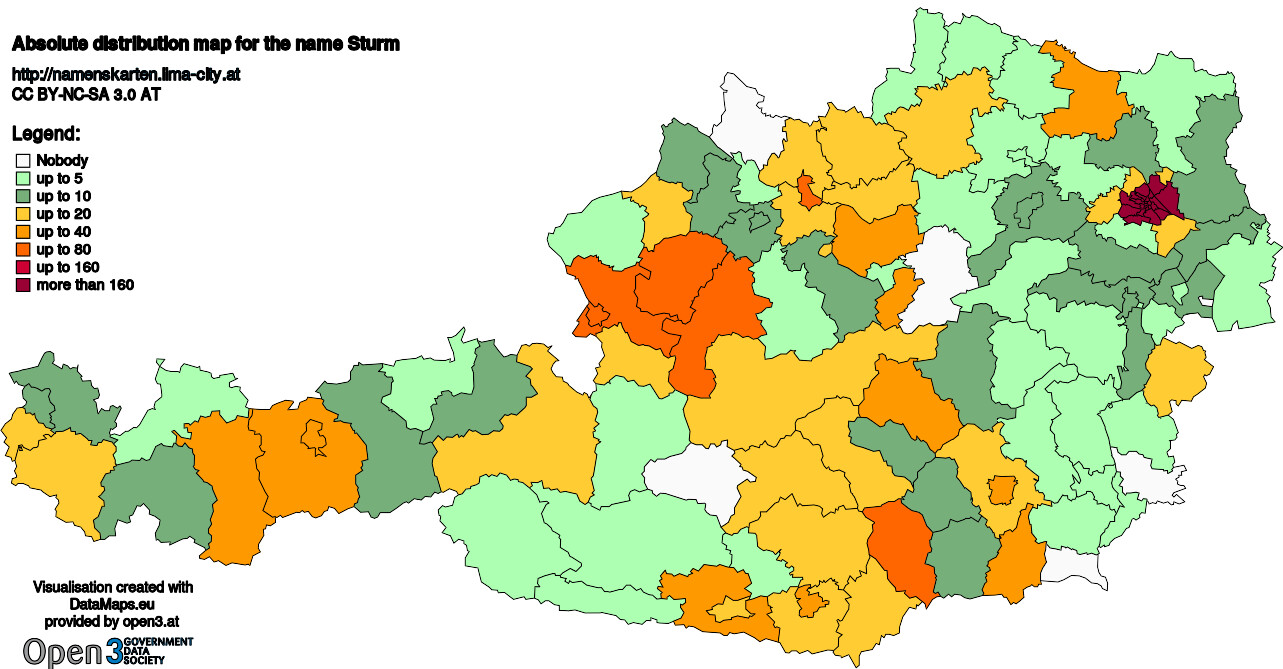Absolute Distribution maps for surname Sturm