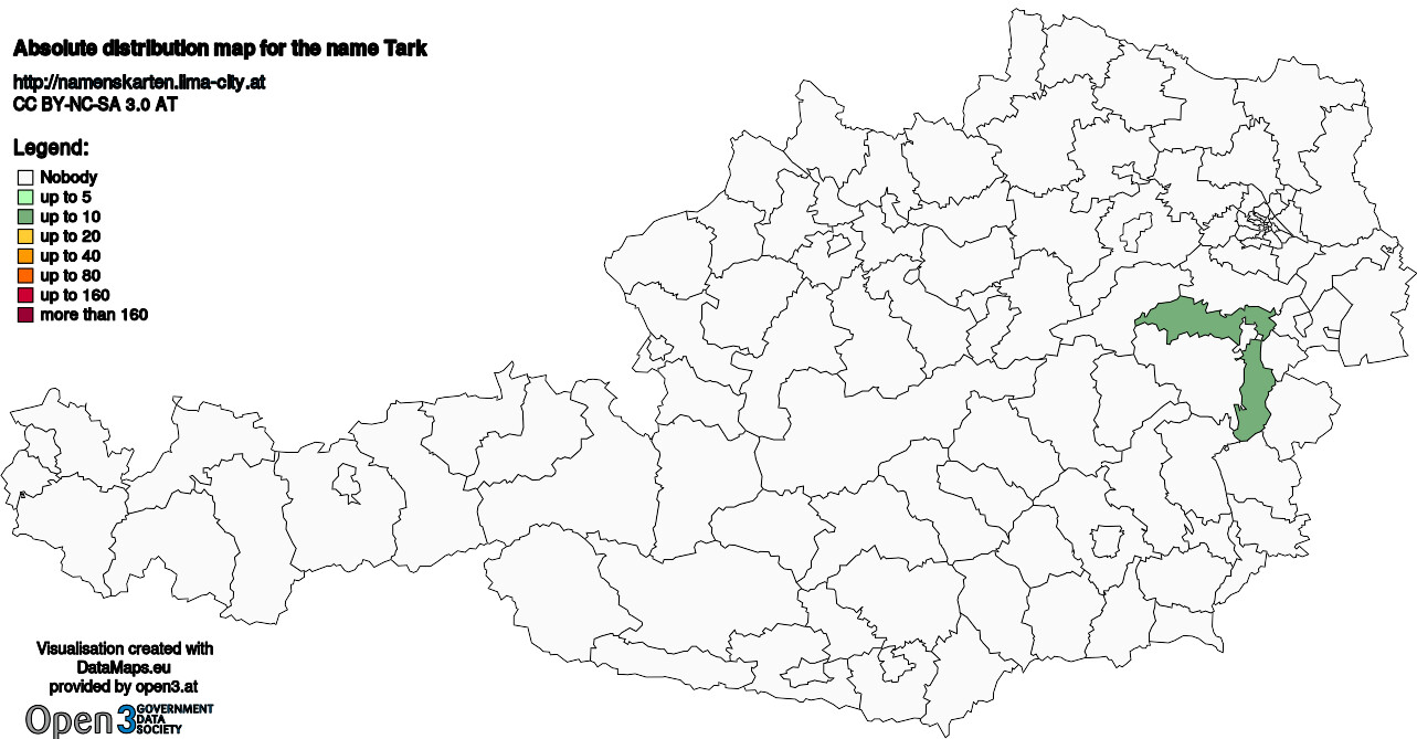 Absolute Distribution maps for surname Tark