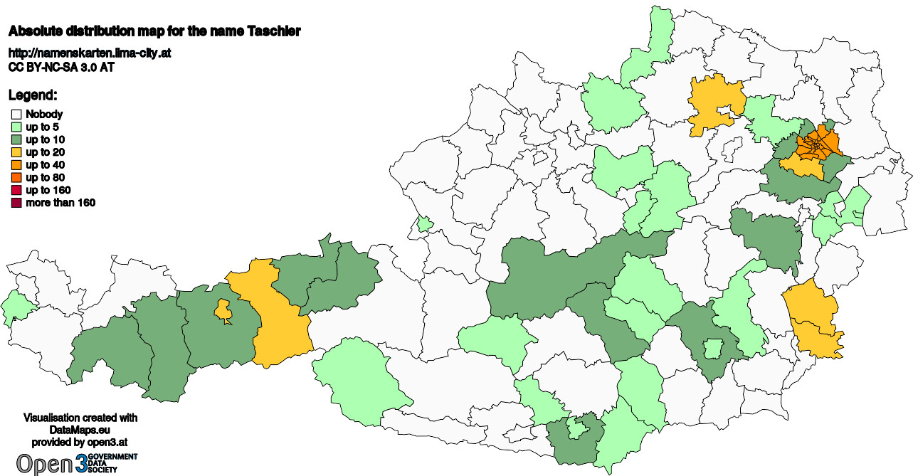 Absolute Distribution maps for surname Taschler
