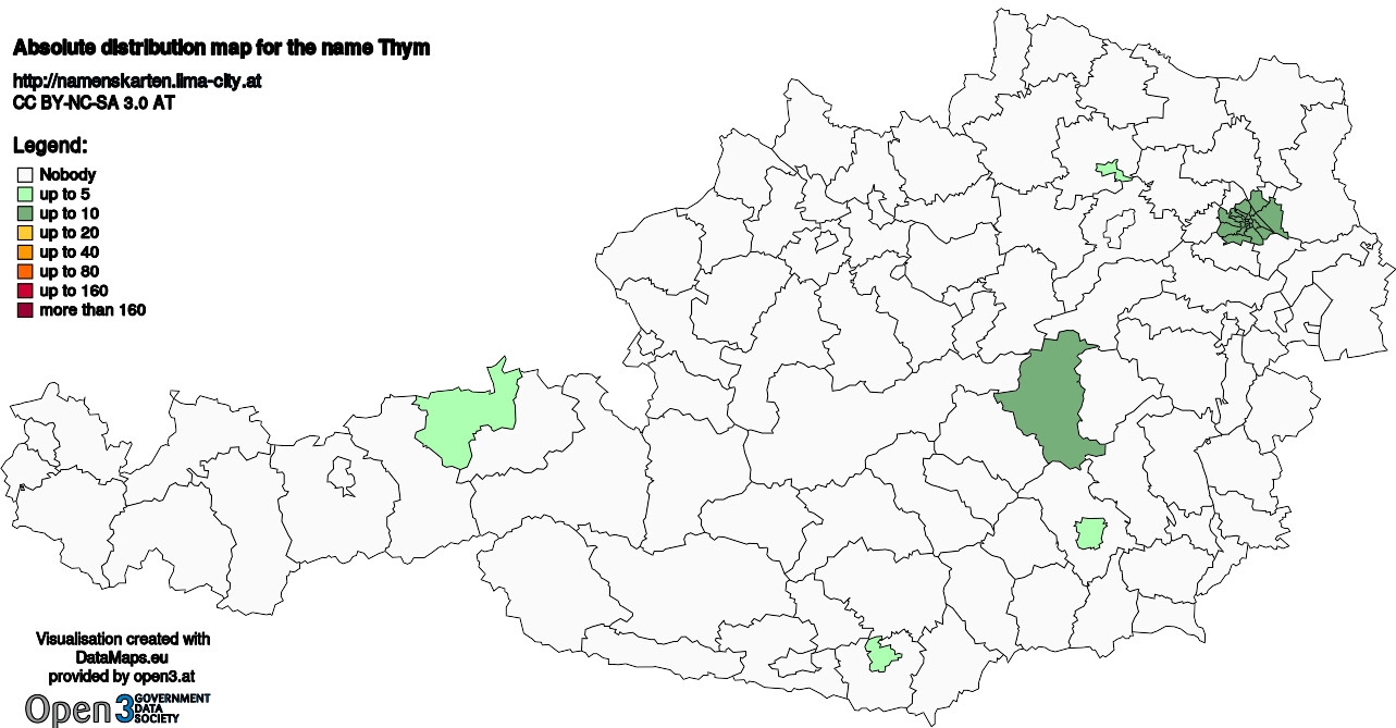 Absolute Distribution maps for surname Thym