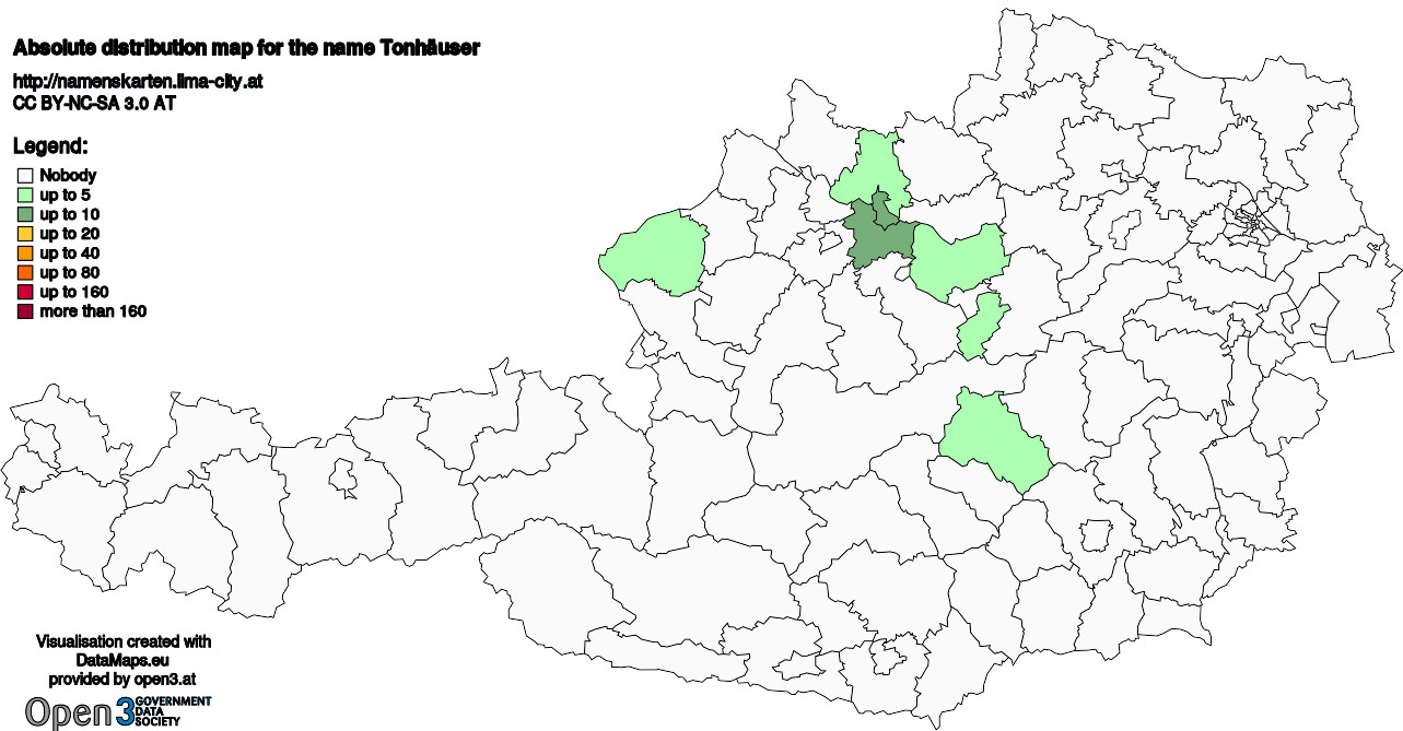 Absolute Distribution maps for surname Tonhäuser