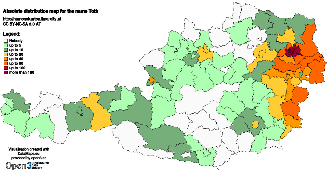 Absolute Distribution maps for surname Toth