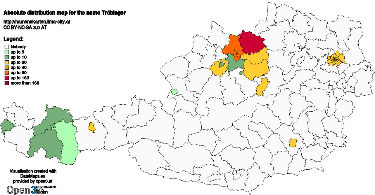 Absolute Distribution maps for surname Tröbinger