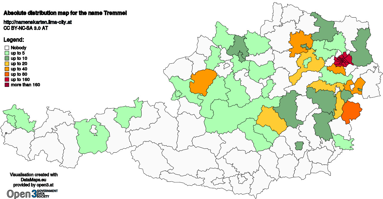 Absolute Distribution maps for surname Tremmel