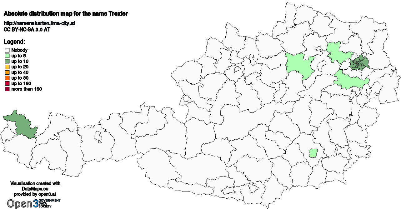 Absolute Distribution maps for surname Trexler