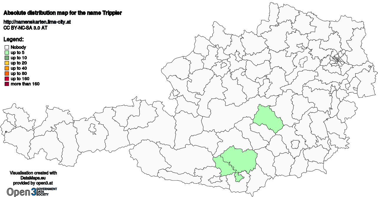 Absolute Distribution maps for surname Trippler