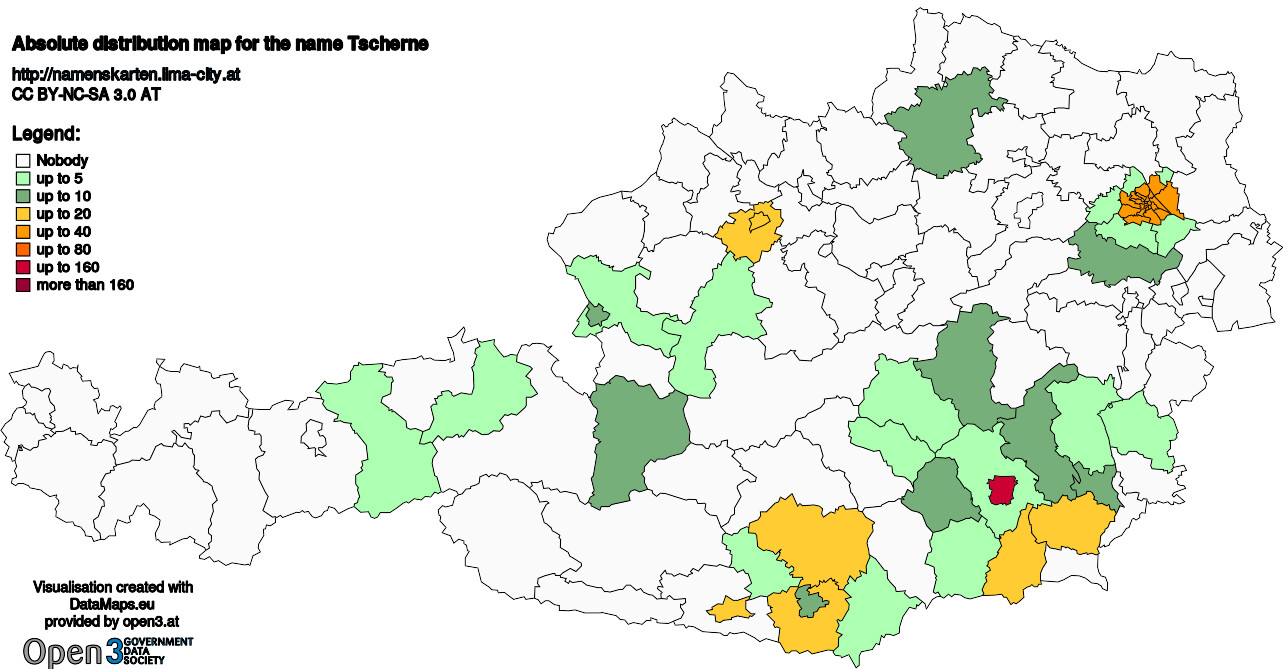 Absolute Distribution maps for surname Tscherne
