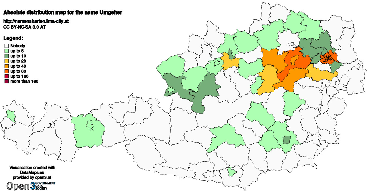 Absolute Distribution maps for surname Umgeher