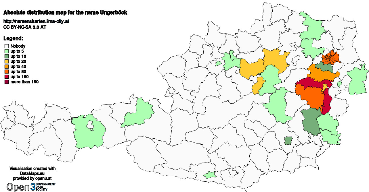 Absolute Distribution maps for surname Ungerböck