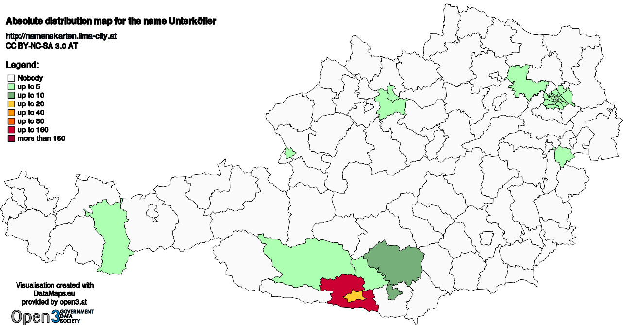 Absolute Distribution maps for surname Unterköfler