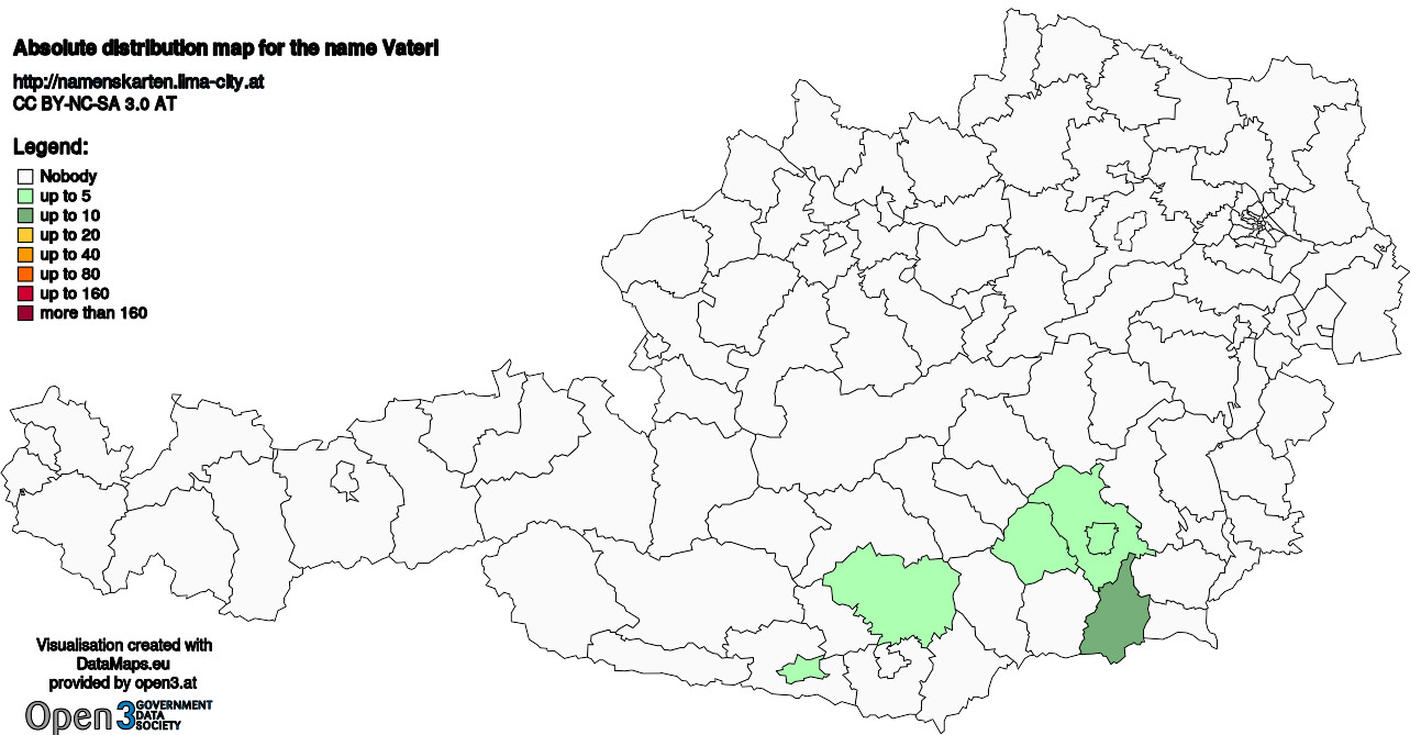 Absolute Distribution maps for surname Vaterl