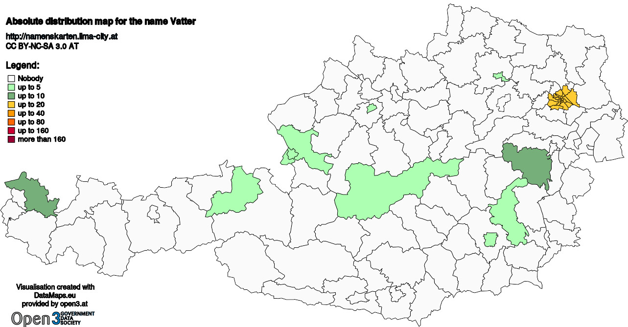 Absolute Distribution maps for surname Vatter
