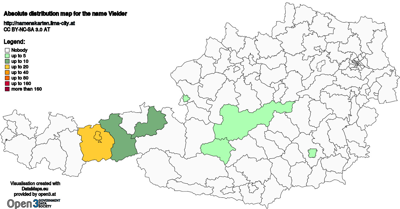 Absolute Distribution maps for surname Vieider