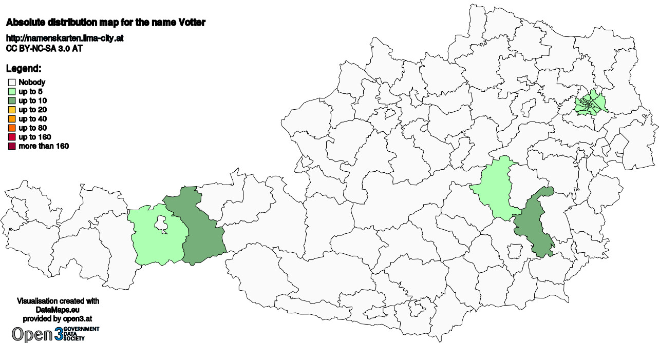 Absolute Distribution maps for surname Votter