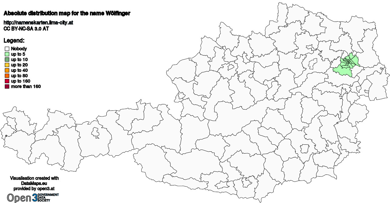 Absolute Distribution maps for surname Wölfinger