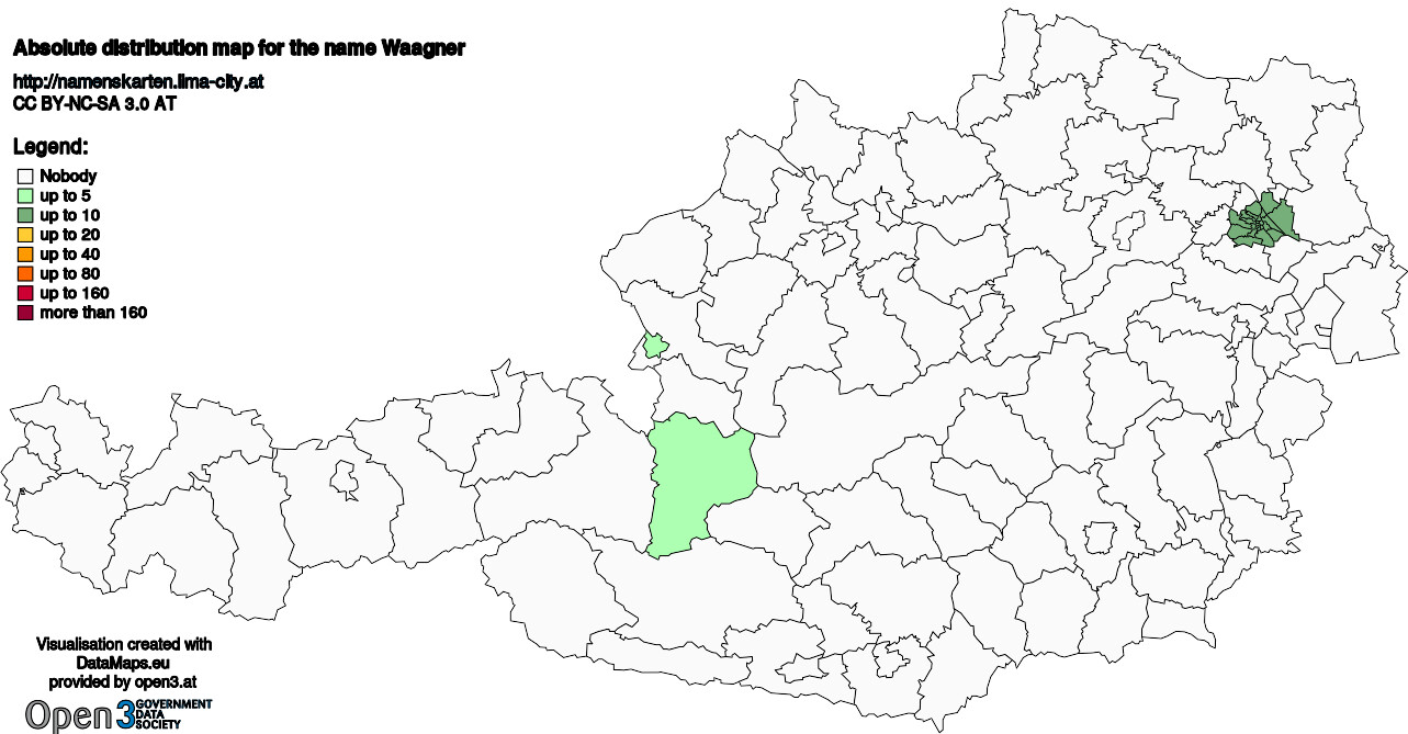 Absolute Distribution maps for surname Waagner