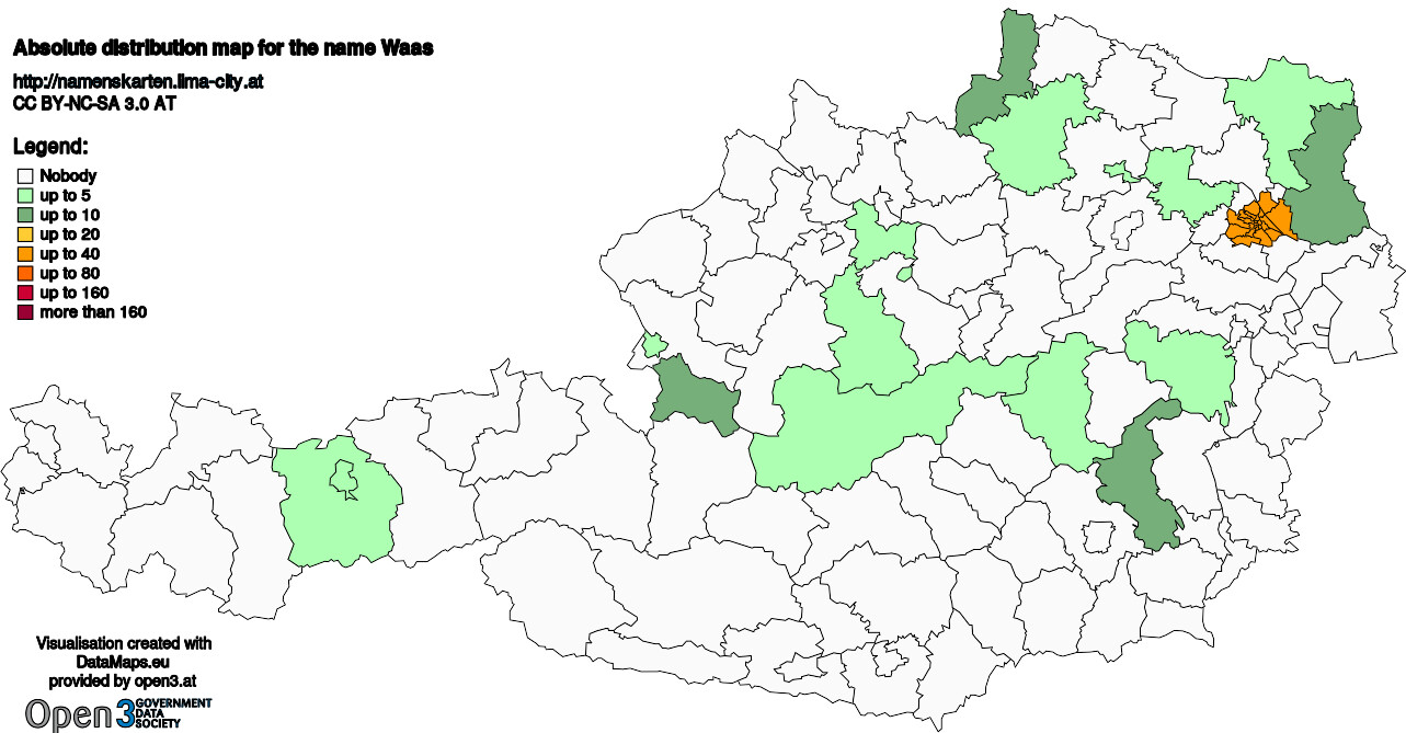 Absolute Distribution maps for surname Waas