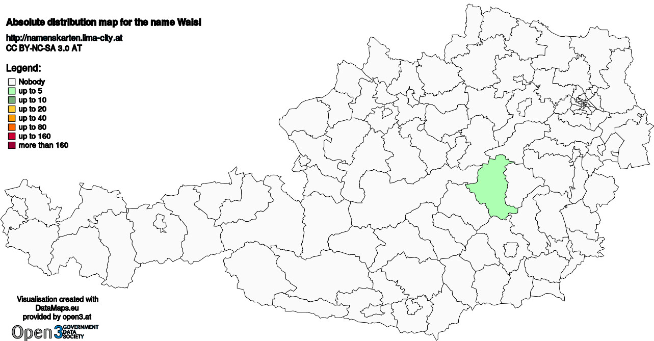 Absolute Distribution maps for surname Waisl