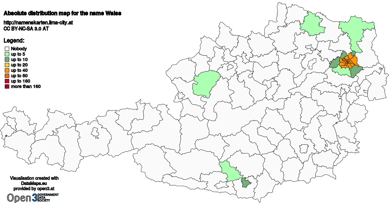 Absolute Distribution maps for surname Waiss