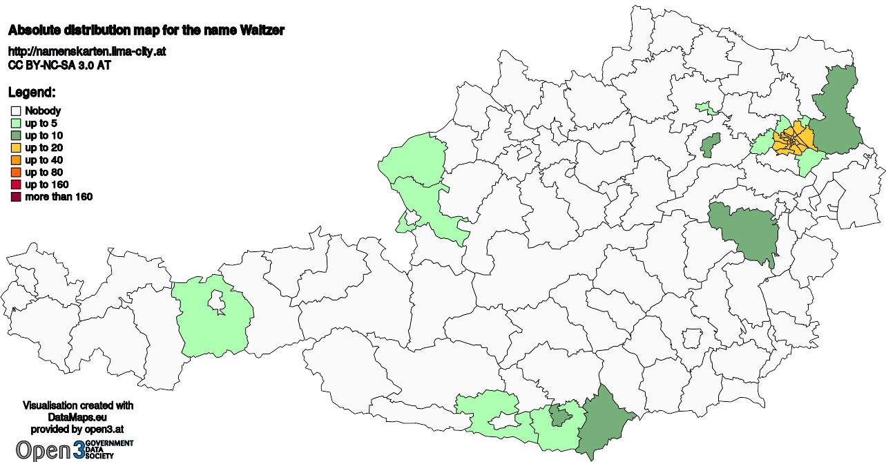 Absolute Distribution maps for surname Waitzer